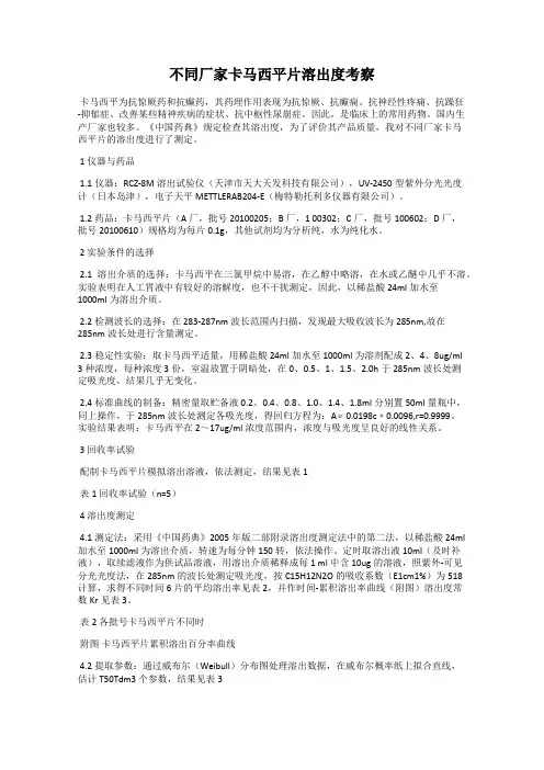 不同厂家卡马西平片溶出度考察