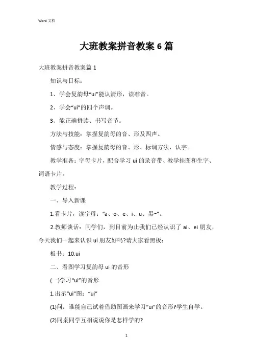 大班教案拼音教案6篇