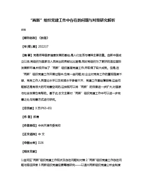 “两新”组织党建工作中存在的问题与对策研究解析