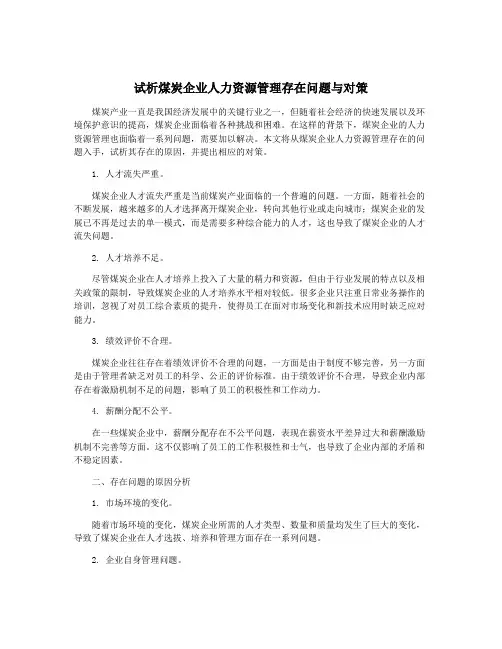 试析煤炭企业人力资源管理存在问题与对策