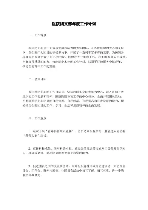 医院团支部年度工作计划