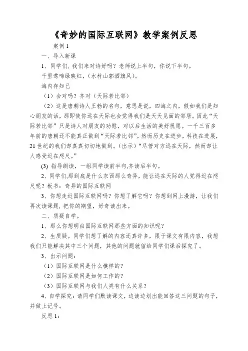 《奇妙的国际互联网》教学案例反思