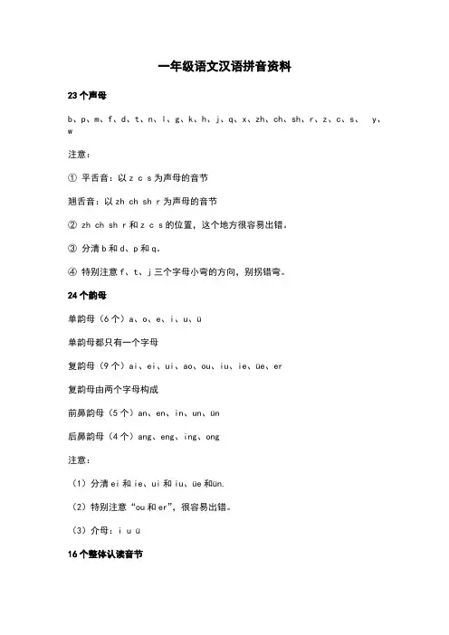 部编一年级语文汉语拼音资料
