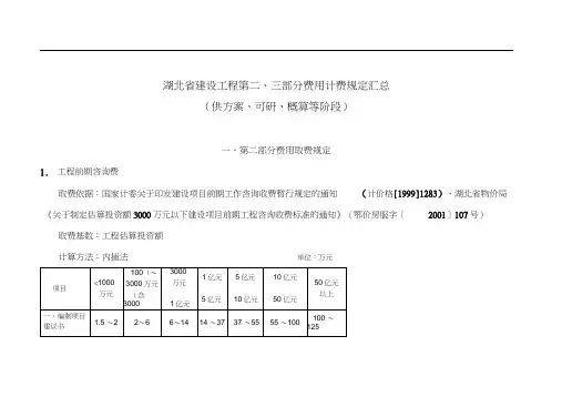 湖北省建设工程第二三部分费用计费规定汇总