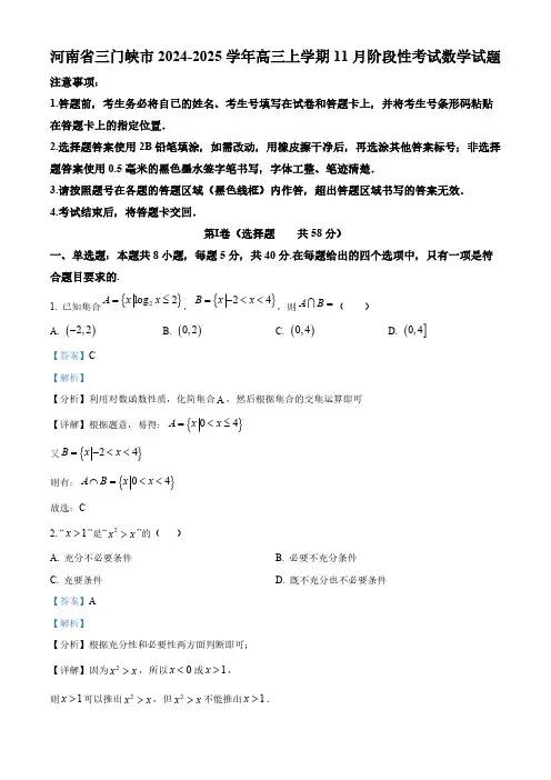 2025届三门峡市高三数学上学期11月考试卷及答案解析