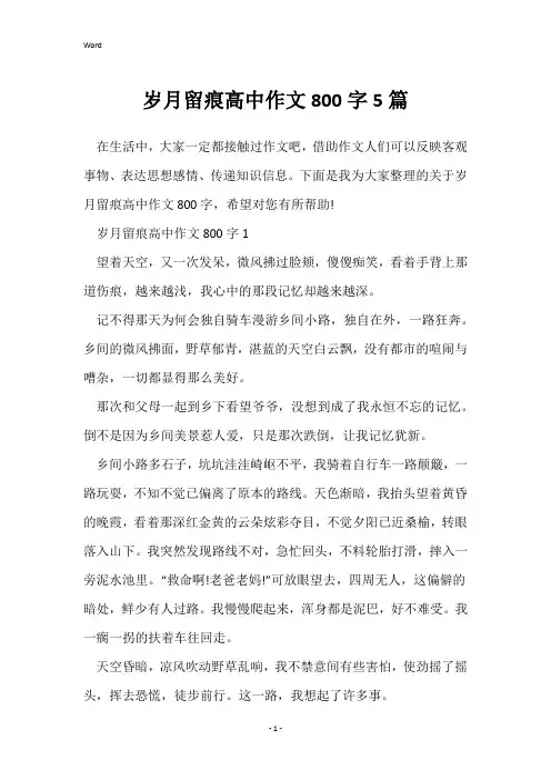 岁月留痕高中作文800字5篇