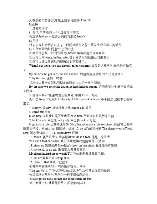 人教版初三英语 九年级 上册复习提纲  Unit 10