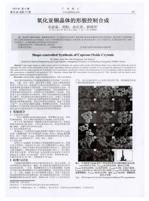 氧化亚铜晶体的形貌控制合成