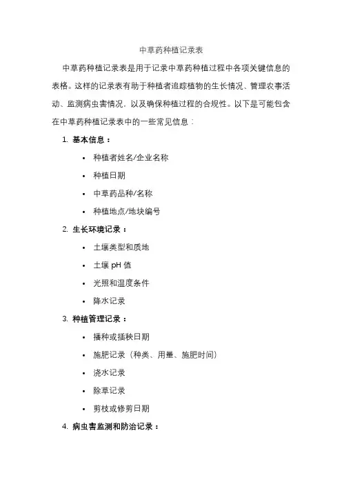 中草药种植记录表