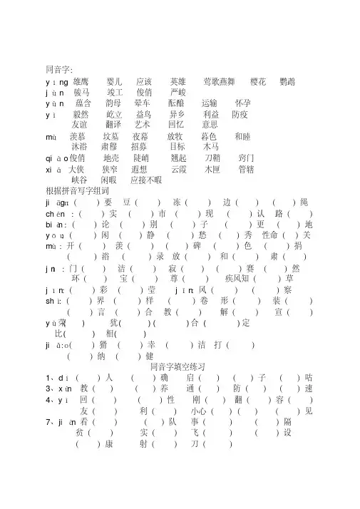 2020年通用版小升初语文总复习专题知识归纳同音字