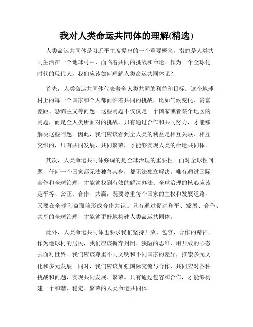 我对人类命运共同体的理解(精选)