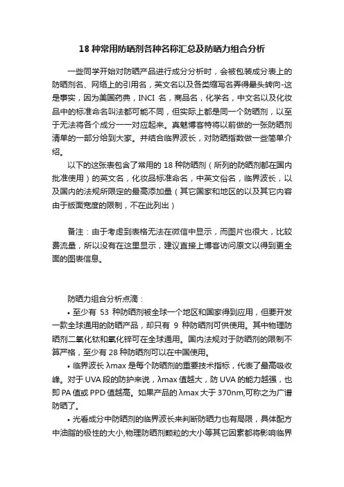 18种常用防晒剂各种名称汇总及防晒力组合分析