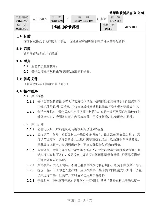 干燥机操作规程
