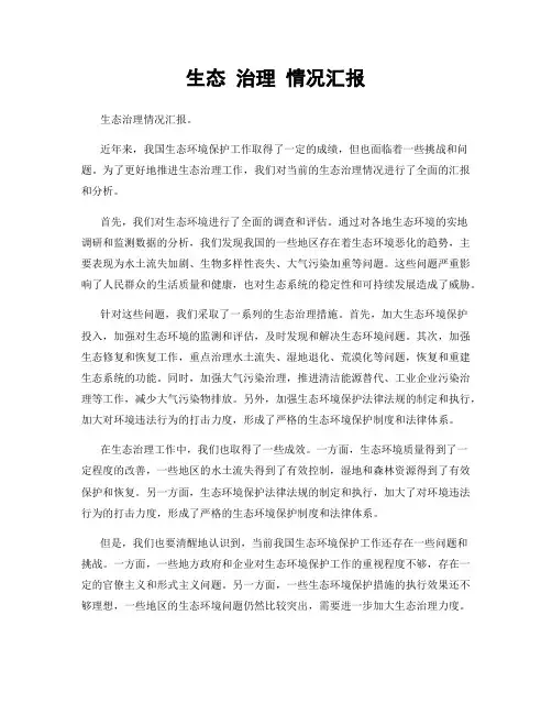 生态 治理 情况汇报