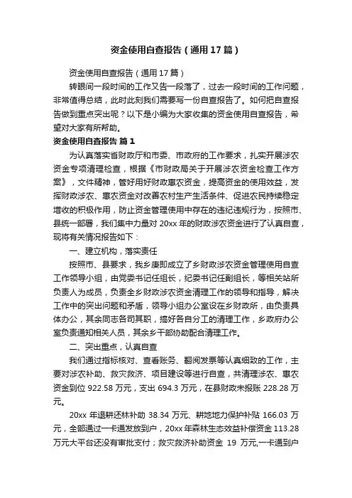 资金使用自查报告（通用17篇）