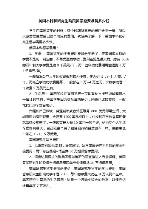 美国本科和研究生阶段留学需要准备多少钱