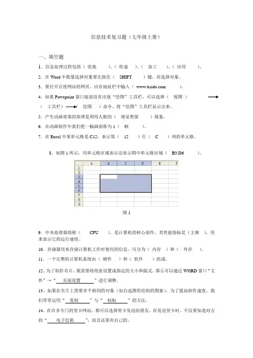 七年级信息技术复习题七年级上册