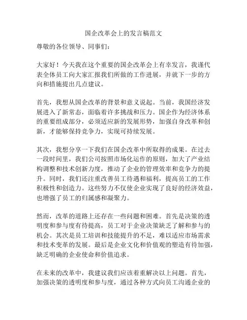 国企改革会上的发言稿范文