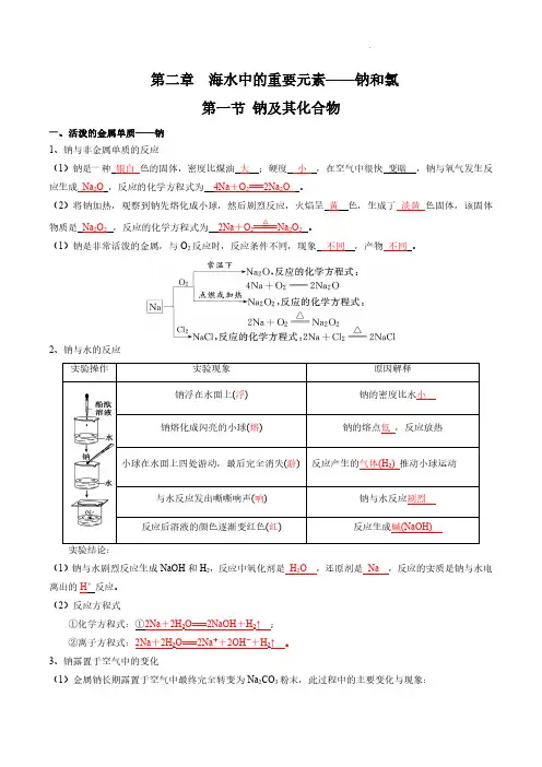 第二章  海水中的重要元素——钠和氯--高中化学全册必背章节知识清单(人教版2019必修第一册)