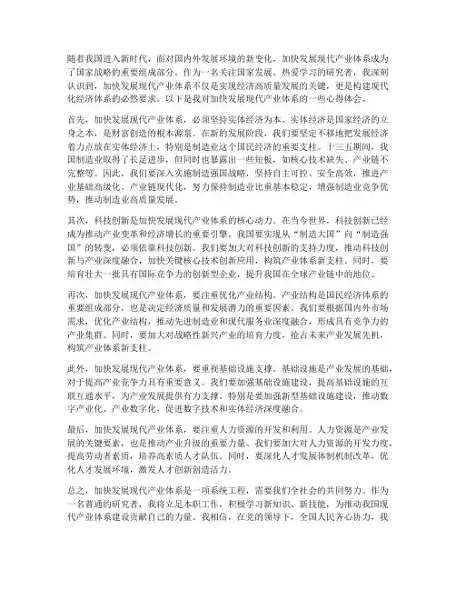 加快发展现代产业体系心得
