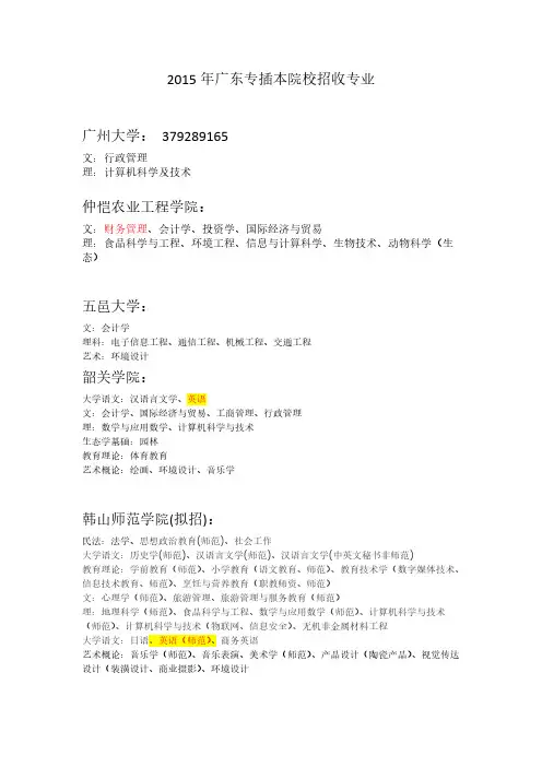 广东专插本院校招收专业1