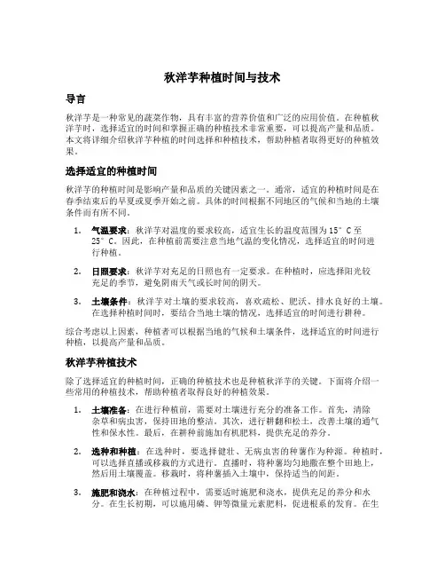 秋洋芋种植时间与技术