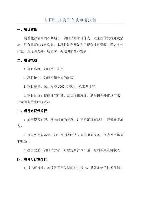 油田钻井项目立项申请报告