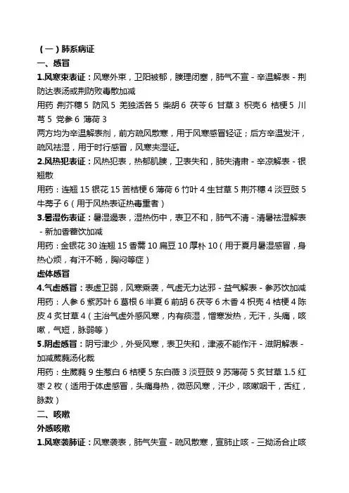 中医内科学证型分类与治法方药