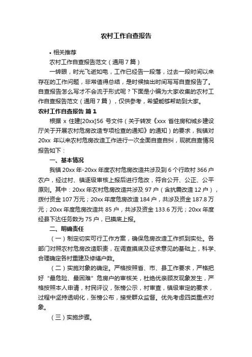 农村工作自查报告