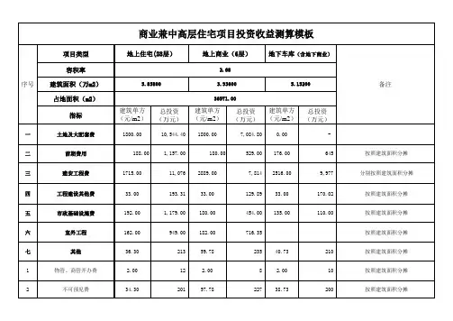 房地产项目投资收益测算模板