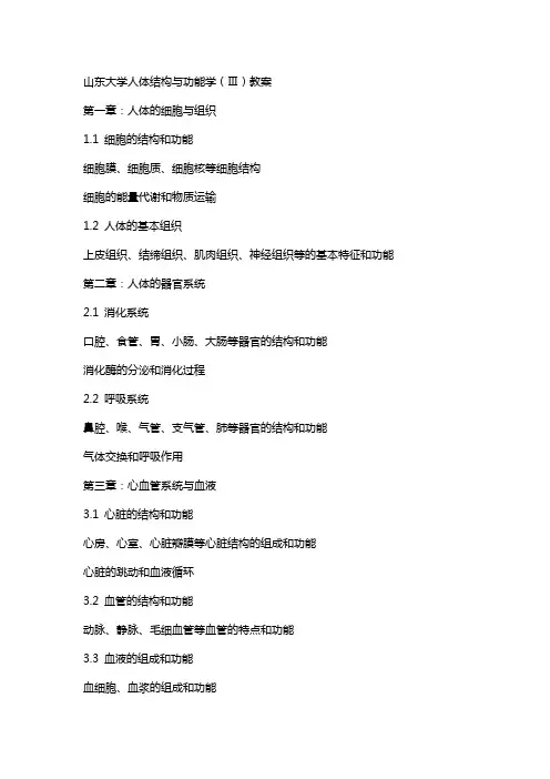 山东大学人体结构与功能学(Ⅲ)教案