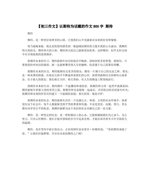 【初三作文】以期待为话题的作文800字 期待