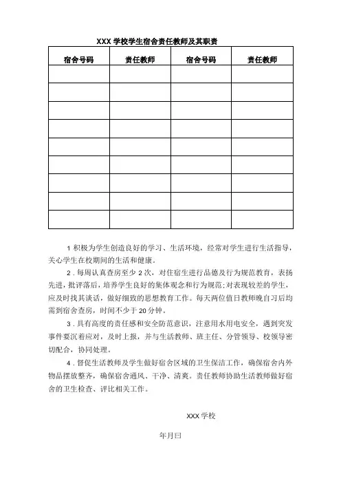 学校学生宿舍责任教师及其职责