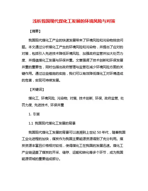 浅析我国现代煤化工发展的环境风险与对策