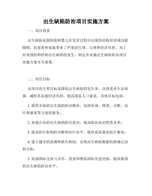 出生缺陷防治项目实施方案