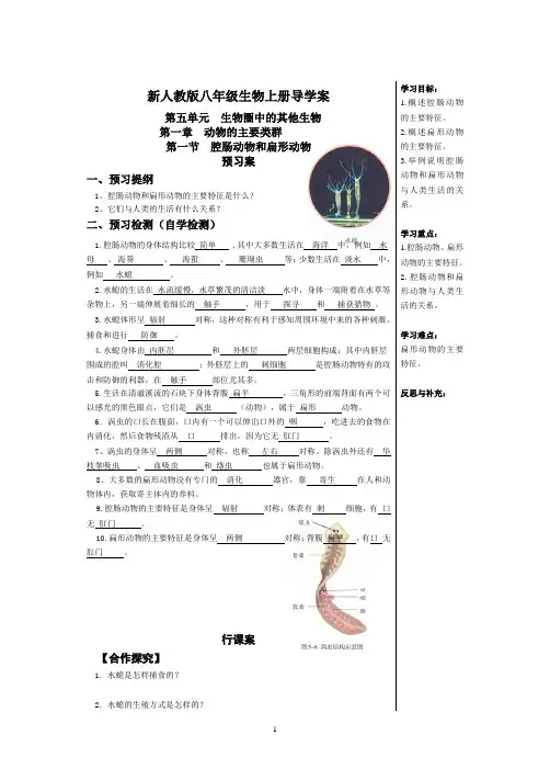 新人教版八年级上册生物导学案及答案