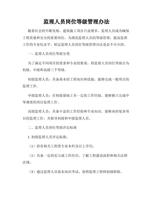 监理人员岗位等级管理办法