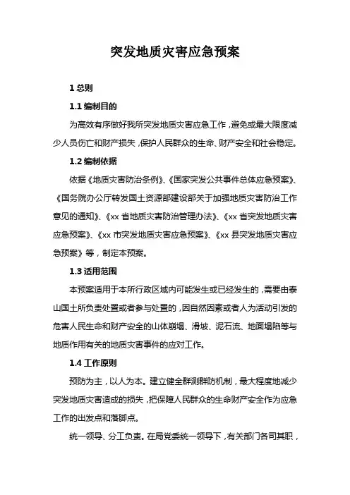 突发地质灾害应急预案
