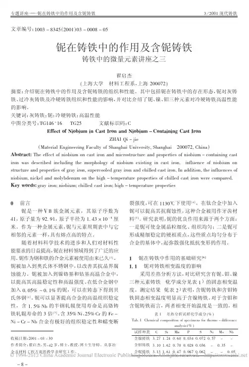 铌在铸铁中的作用及含铌铸铁_铸铁中的微量元素讲座之三_翟启杰