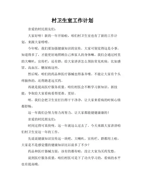 村卫生室工作计划和总结