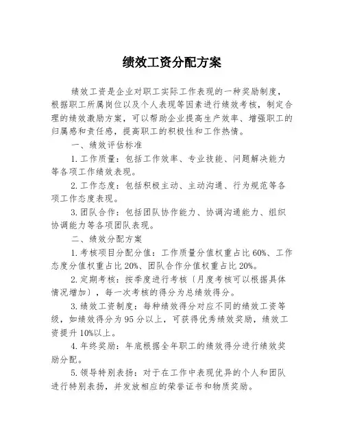 绩效工资分配方案