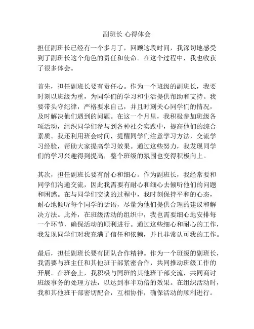 副班长 心得体会