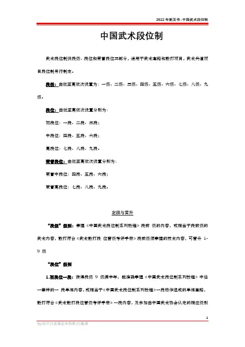 中国武术初段位制表格