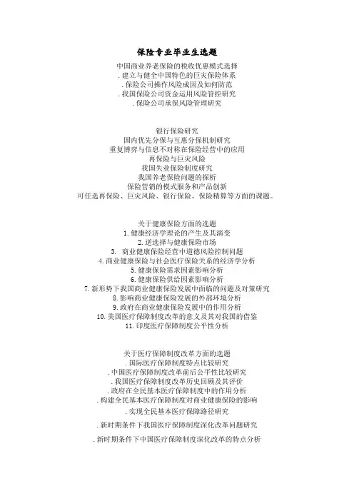 保险专业毕业论文选题汇总