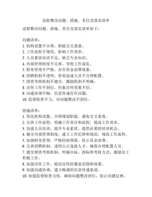 巡察整改问题、措施、责任及落实清单
