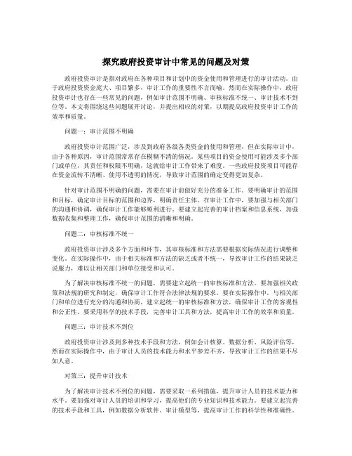 探究政府投资审计中常见的问题及对策