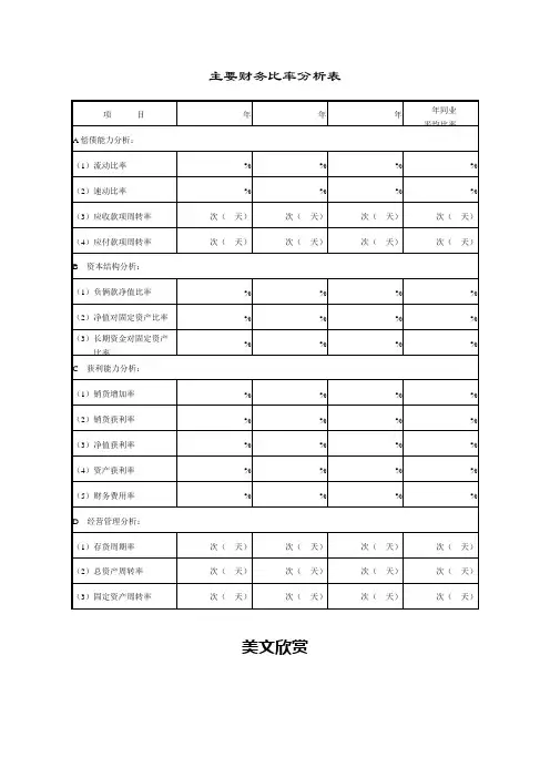 主要财务比率分析表