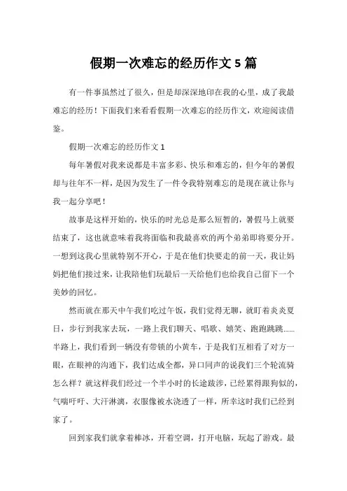 假期一次难忘的经历作文5篇