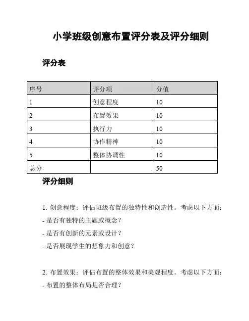 小学班级创意布置评分表及评分细则