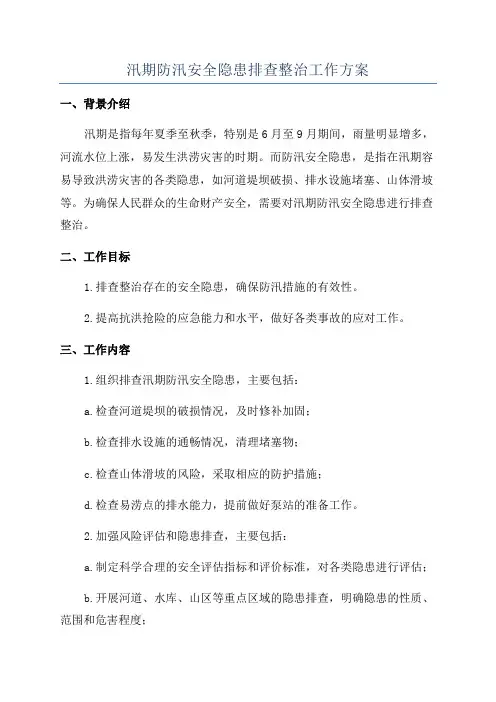 汛期防汛安全隐患排查整治工作方案